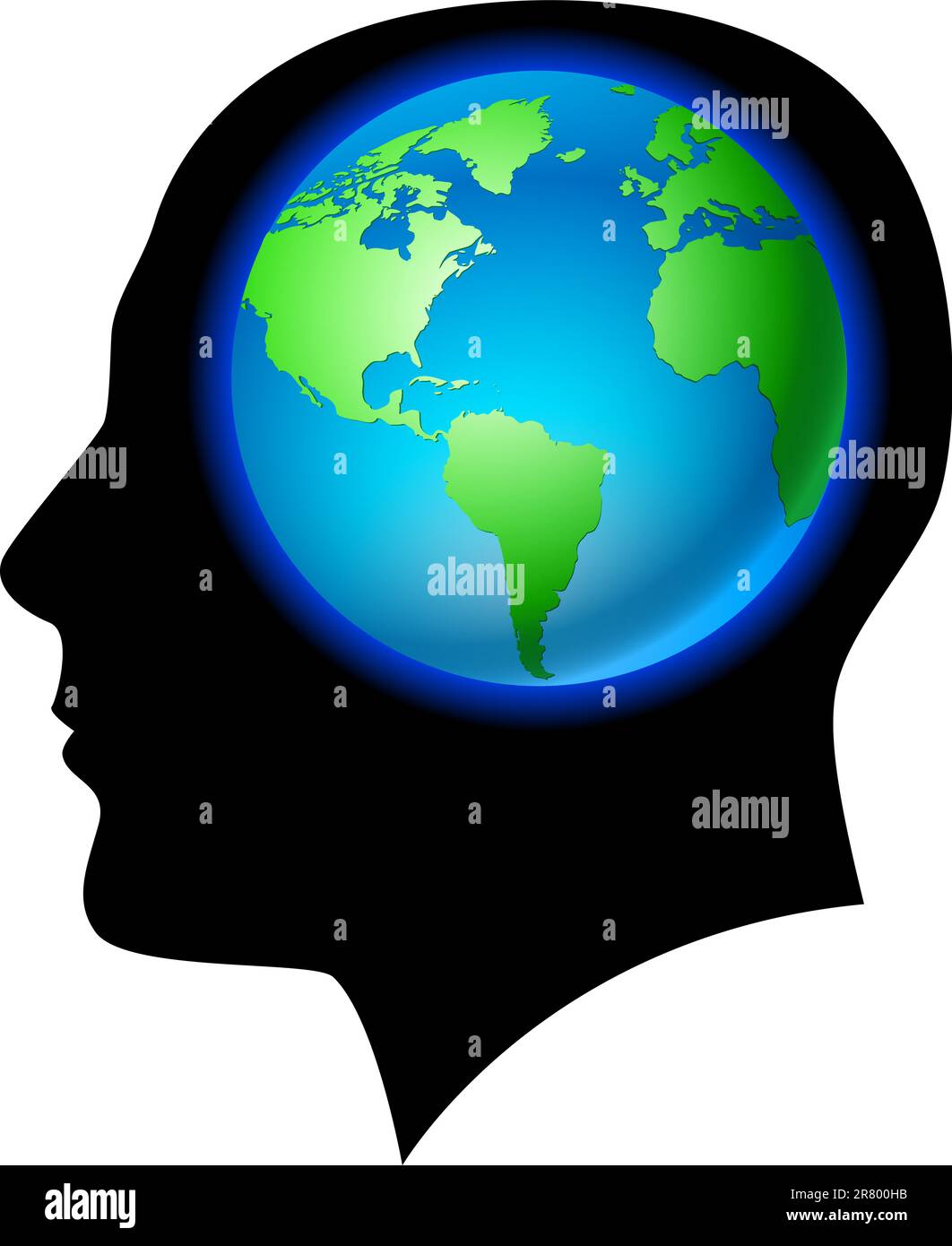 Il cervello dell'uomo è la terra. Illustrazione su sfondo nero Illustrazione Vettoriale