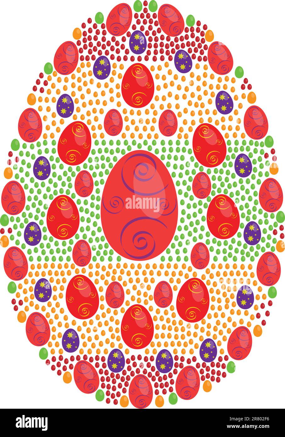 Uovo di Pasqua grande composto da piccole uova colorate raggruppate separatamente, facili da modificare Illustrazione Vettoriale