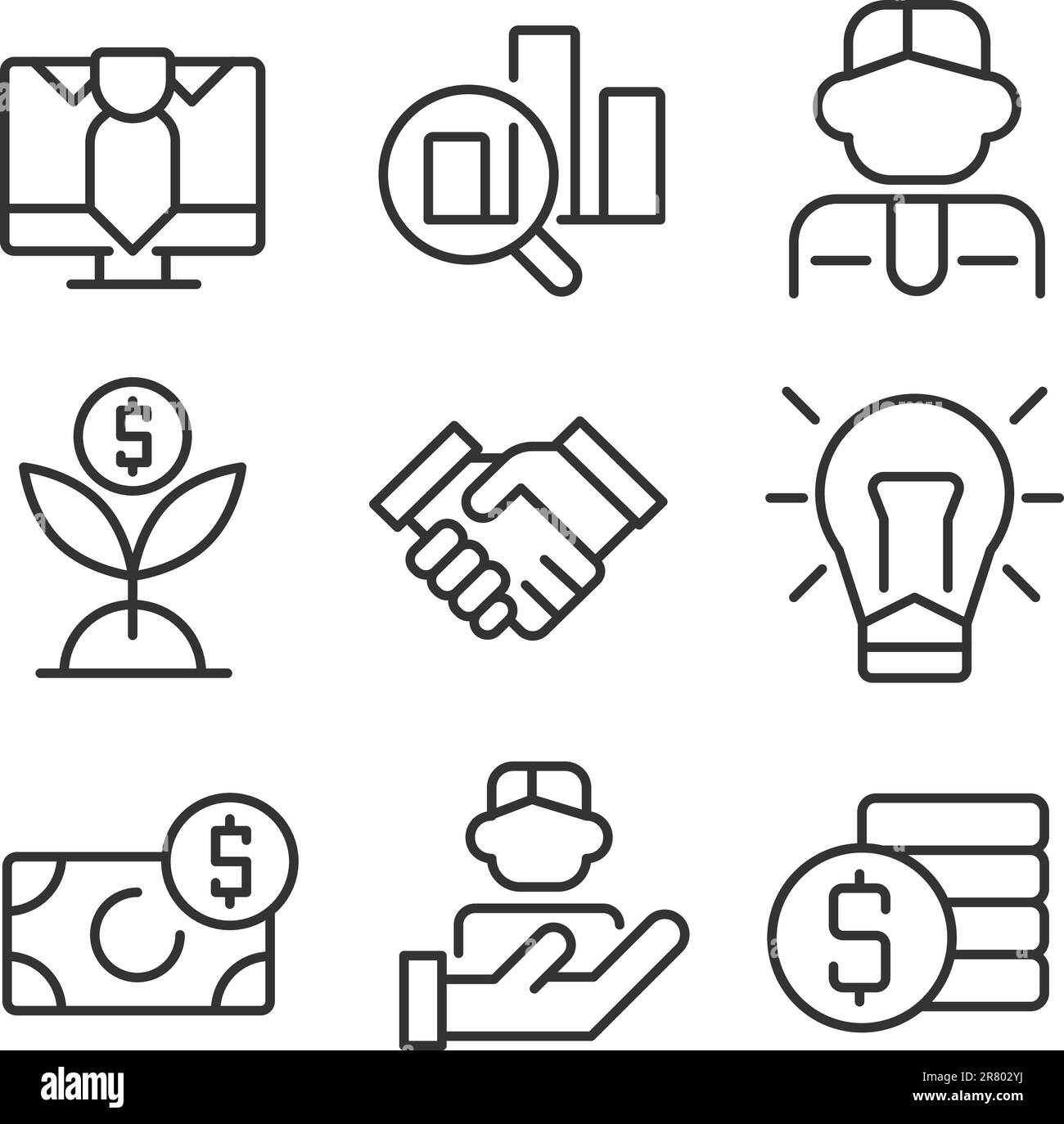 Set di icone lineari perfette per il business e l'impiego dei pixel Illustrazione Vettoriale