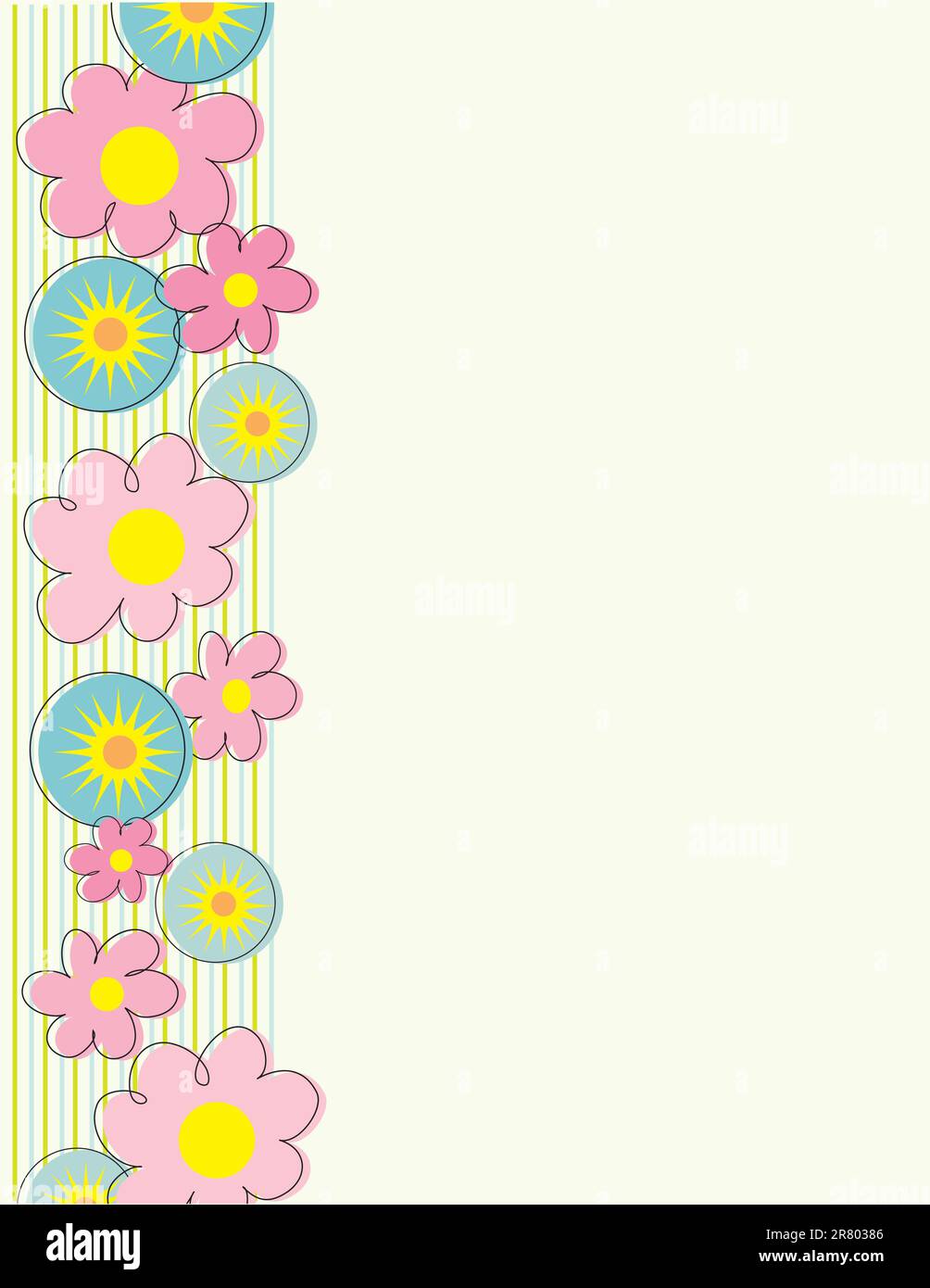 Un floreale stilizzato in esecuzione di confine verso il basso il margine sinistro, con esplosioni di stelle inframmezzato tra . Illustrazione Vettoriale