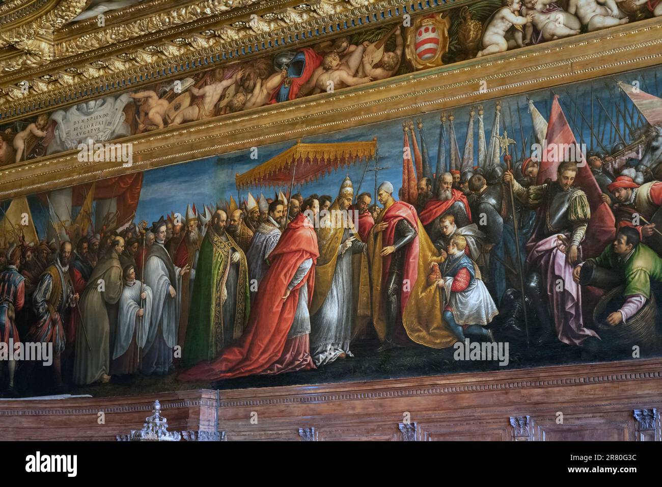 Papa Alessandro III incontra il Doge Sabastiano Ziani dopo la Battaglia di Salvatore. Dipinto di Francesco e Leandro da Ponte detti Bassano realizzato tra Foto Stock