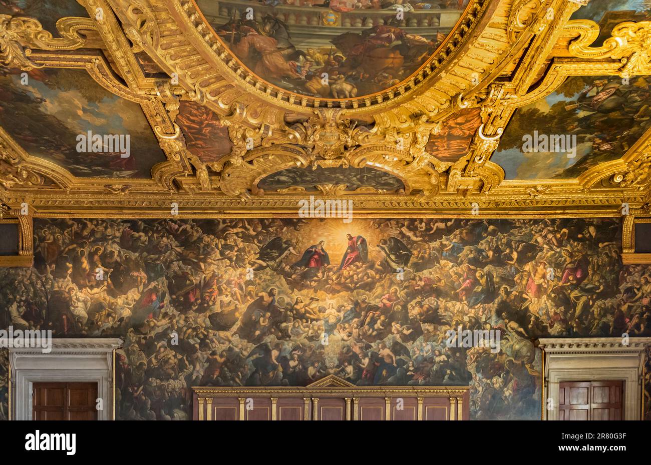 Venezia, Italia. Il Paradiso, o Paradiso. Dipinto ad olio di Tintoretto nella Camera del Grande Consiglio di Palazzo Ducale, o Palazzo Ducale. Il Foto Stock