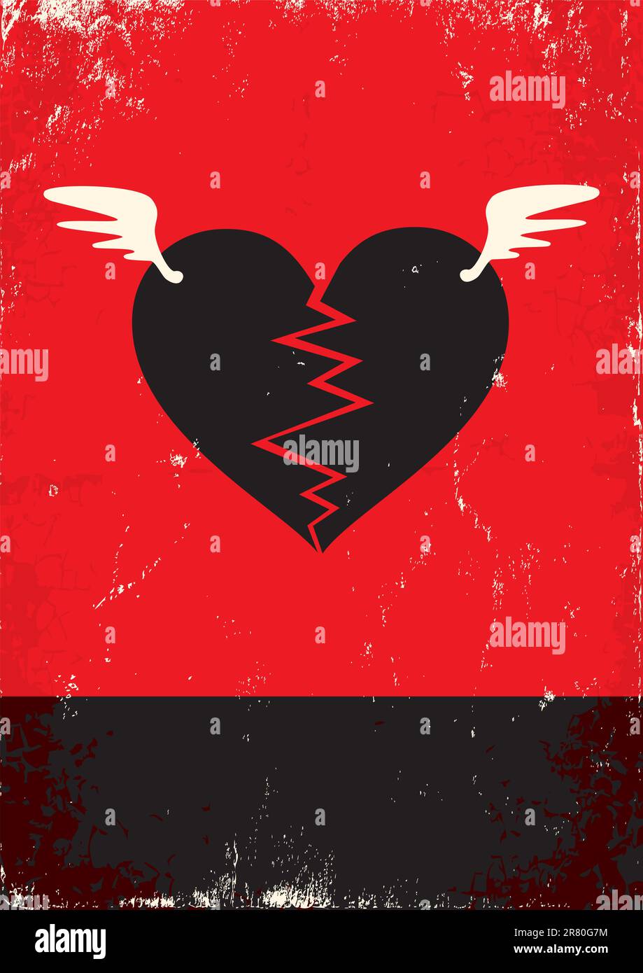 Poster rosso e nero con cuore spezzato Illustrazione Vettoriale