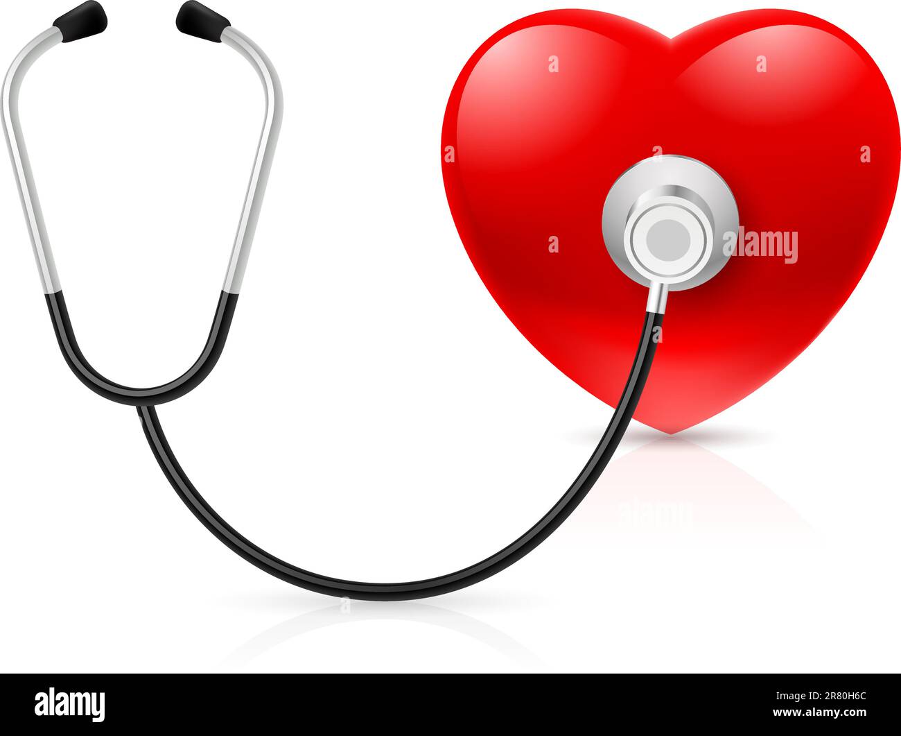 Lo stetoscopio e il cuore. Immagine su sfondo bianco Illustrazione Vettoriale