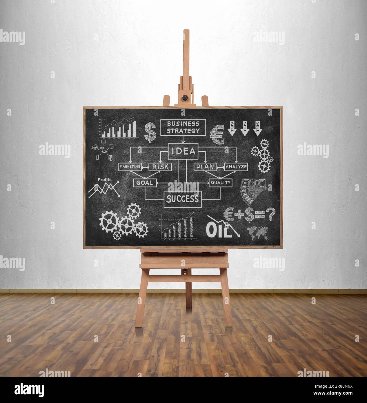 disegnare il concetto di idea sulla lavagna in aula Foto Stock