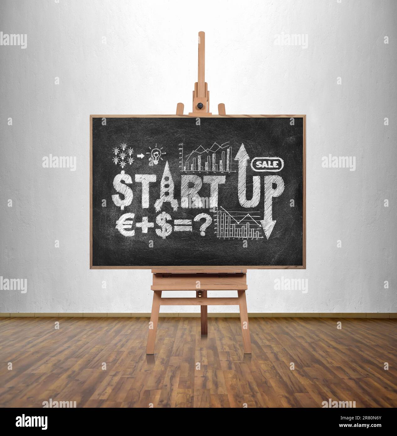 disegnare il concetto di avvio sulla lavagna in aula Foto Stock