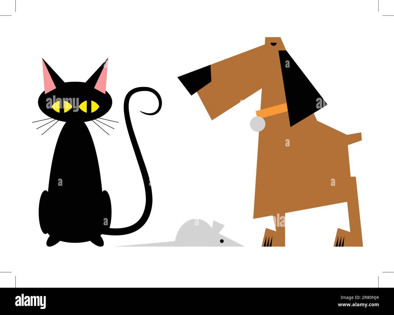 La semplice immagine stilizzata di gatto, cane e topo Illustrazione Vettoriale