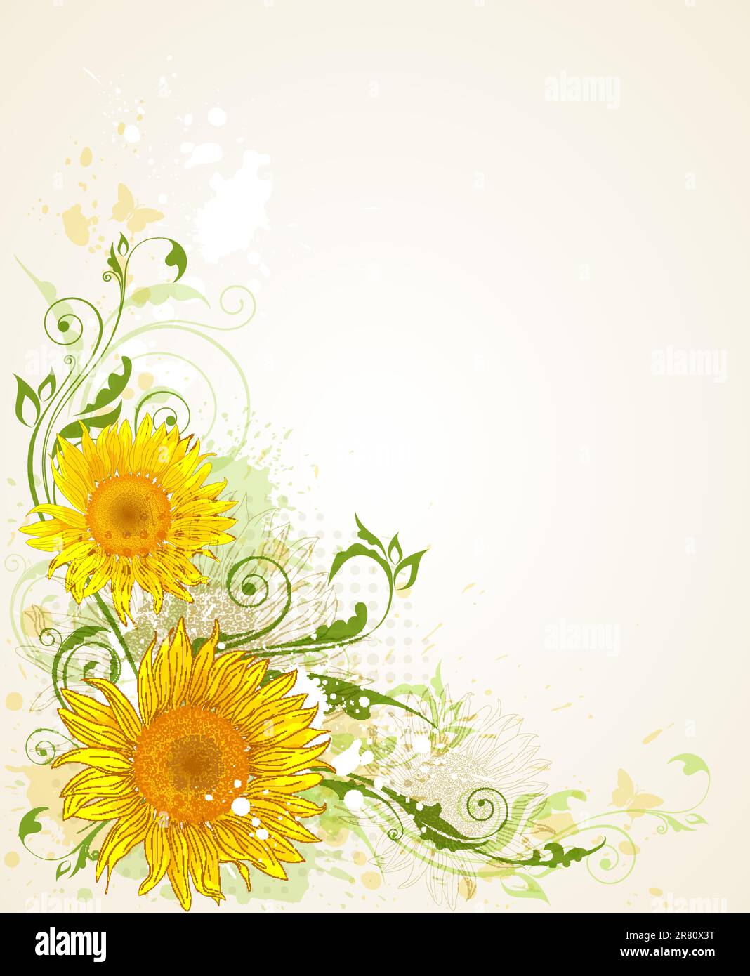Vettore decorativo grunge floral background con girasoli Illustrazione Vettoriale