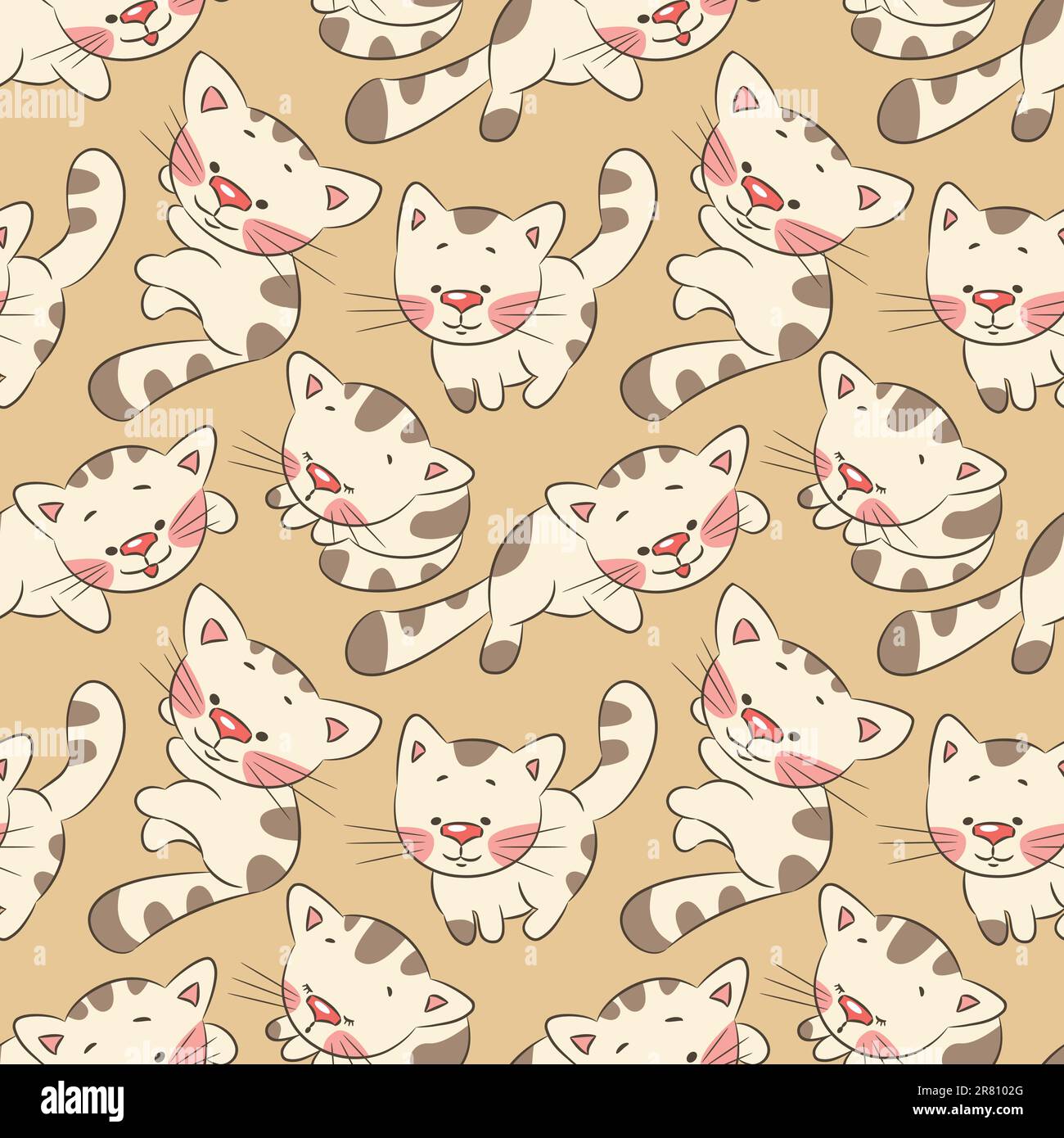 Motivo senza cuciture - divertente gattino da cartoni animati. Illustrazione Vettoriale