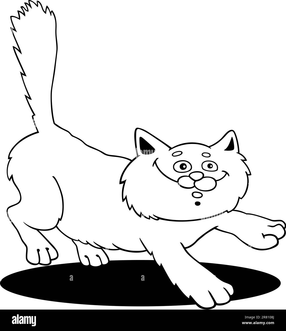 Cartoon illustrazione di esecuzione fluffy cat per il libro da colorare Illustrazione Vettoriale