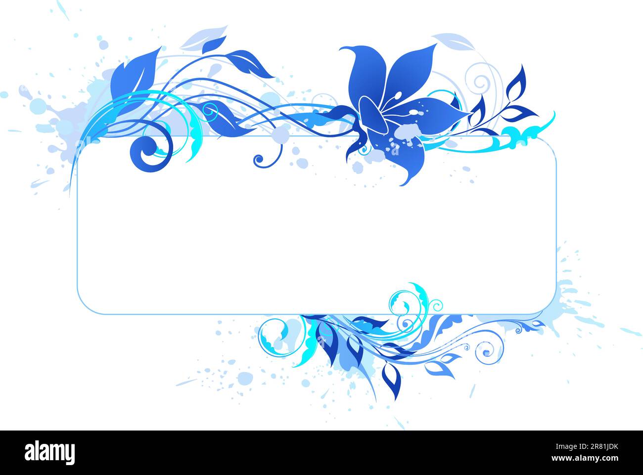 Vettore blu banner con ornamenti floreali e blot Illustrazione Vettoriale