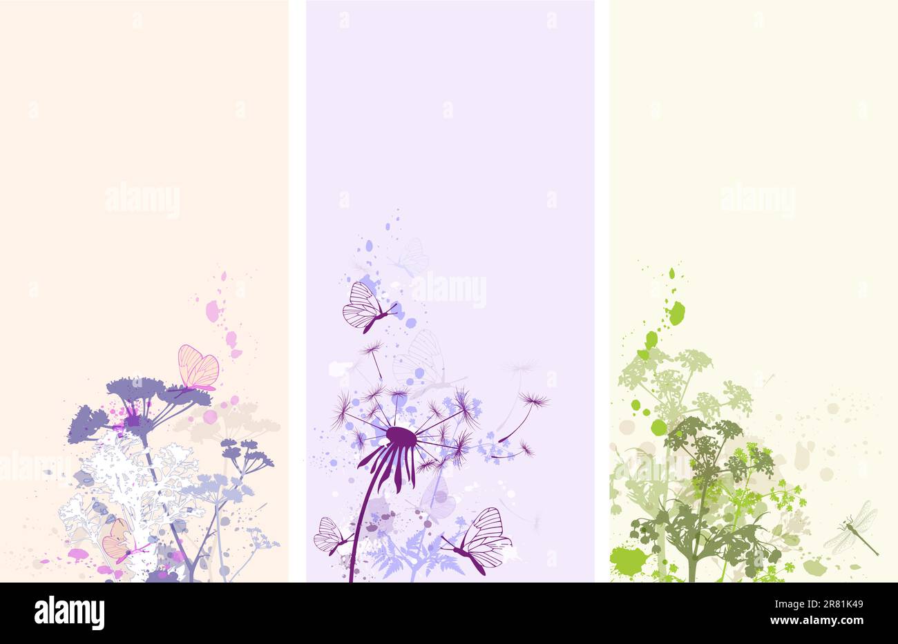 Vettore verticale banner floreale con farfalle e fiori Illustrazione Vettoriale