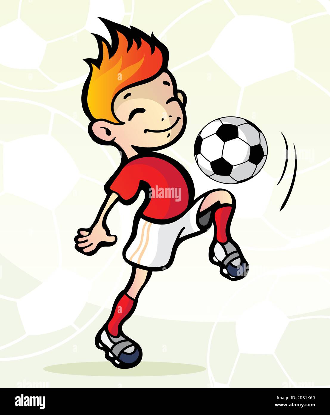 Illustrazione vettoriale di un giocatore di calcio con la palla Illustrazione Vettoriale