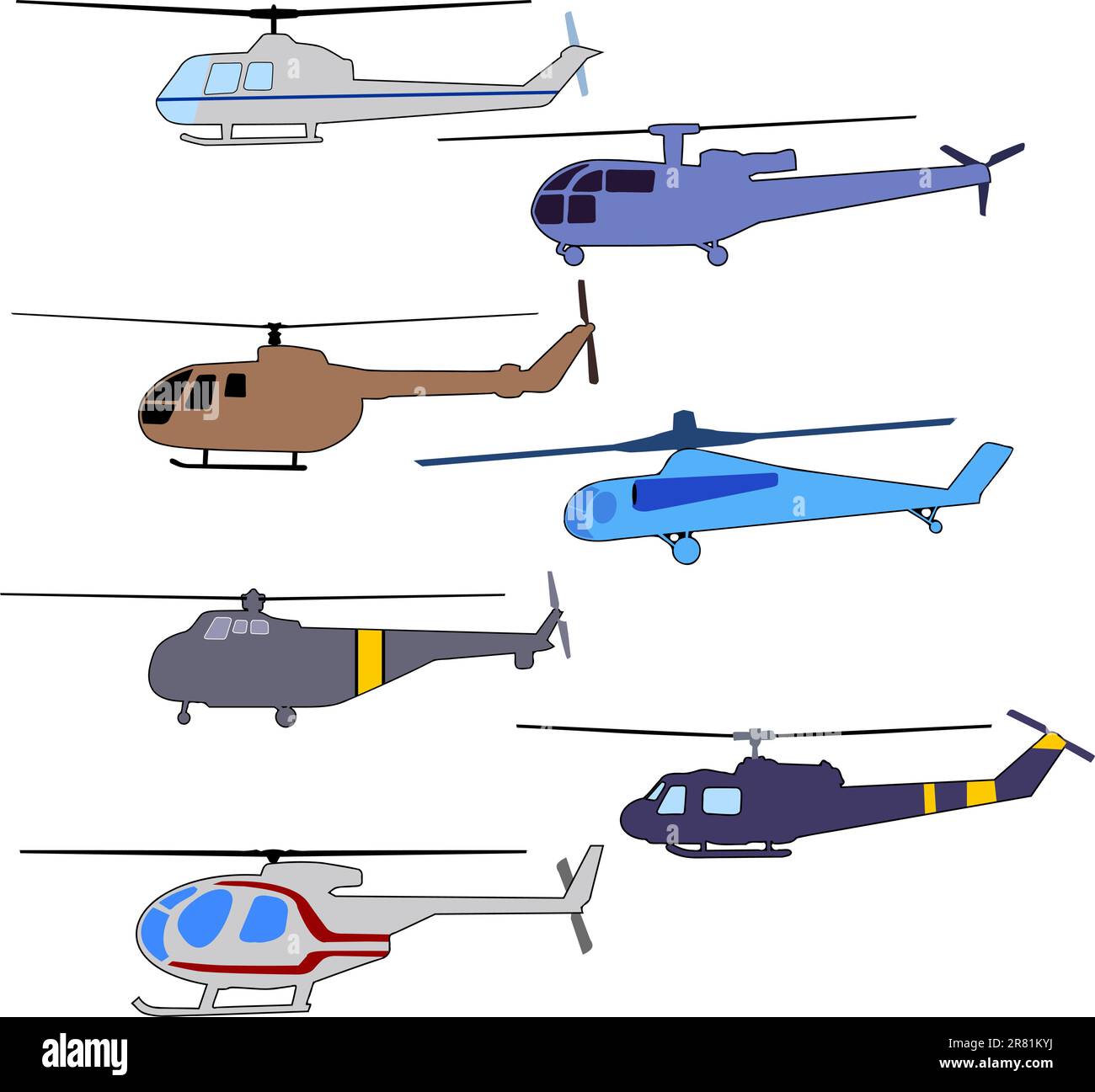 Il set degli elicotteri volanti colorati Illustrazione Vettoriale