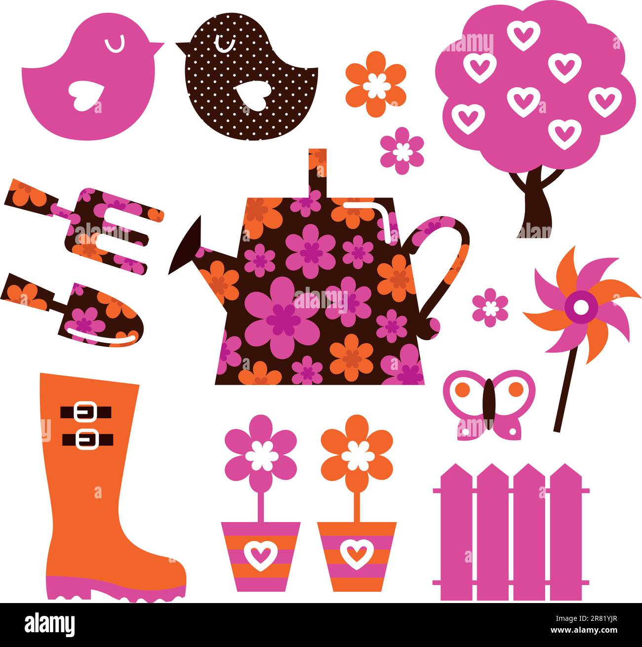 Set di icone primavera e giardinaggio. Vettore Illustrazione Vettoriale