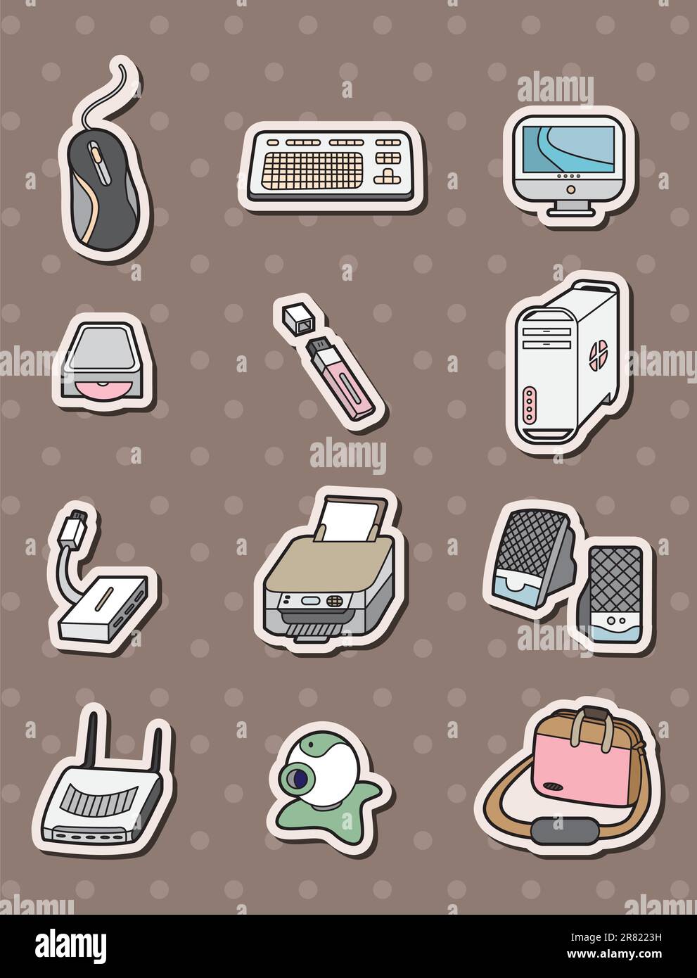 adesivi con icone del computer Illustrazione Vettoriale