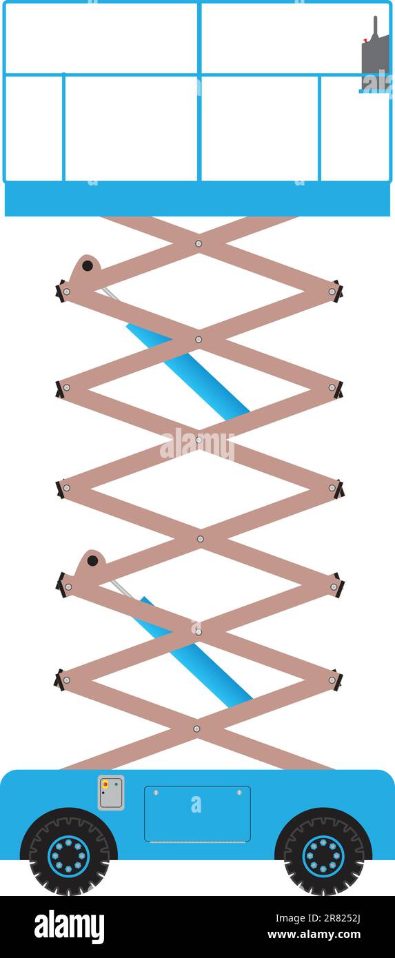 Una piattaforma di sollevamento a forbice blu estesa Illustrazione Vettoriale