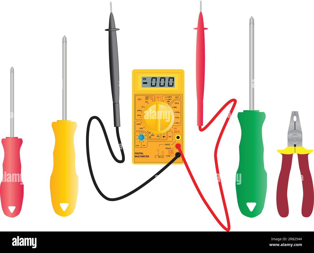 Un multimetro elettrico e strumenti per elettricisti Illustrazione Vettoriale