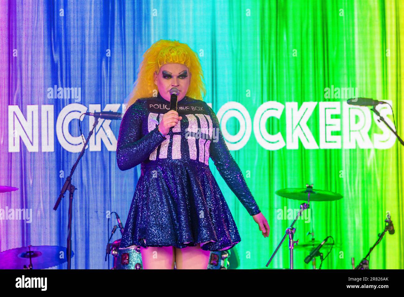 Nicki Knockers Pride Cymru Stage and Grounds 2023 Cardiff Foto Stock