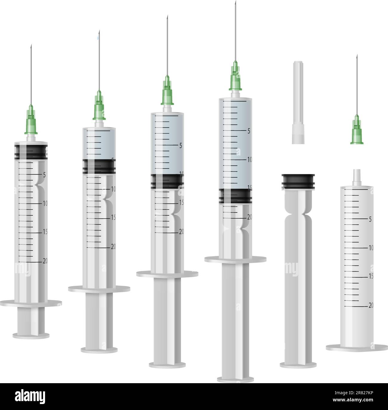 Siringhe medicali. Immagine su sfondo bianco Illustrazione Vettoriale