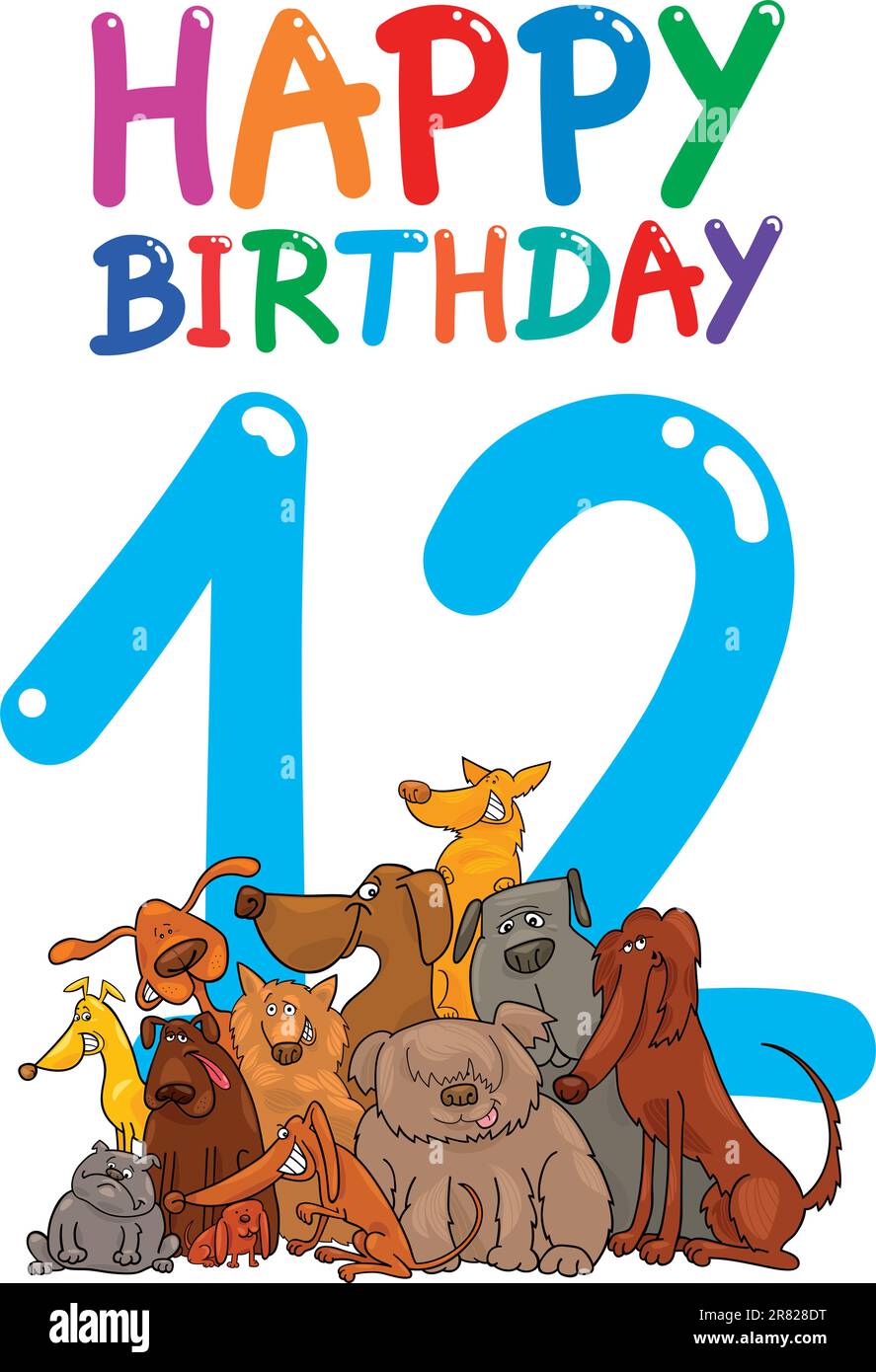 Cartoon illustration design per il dodicesimo compleanno anniversario Illustrazione Vettoriale