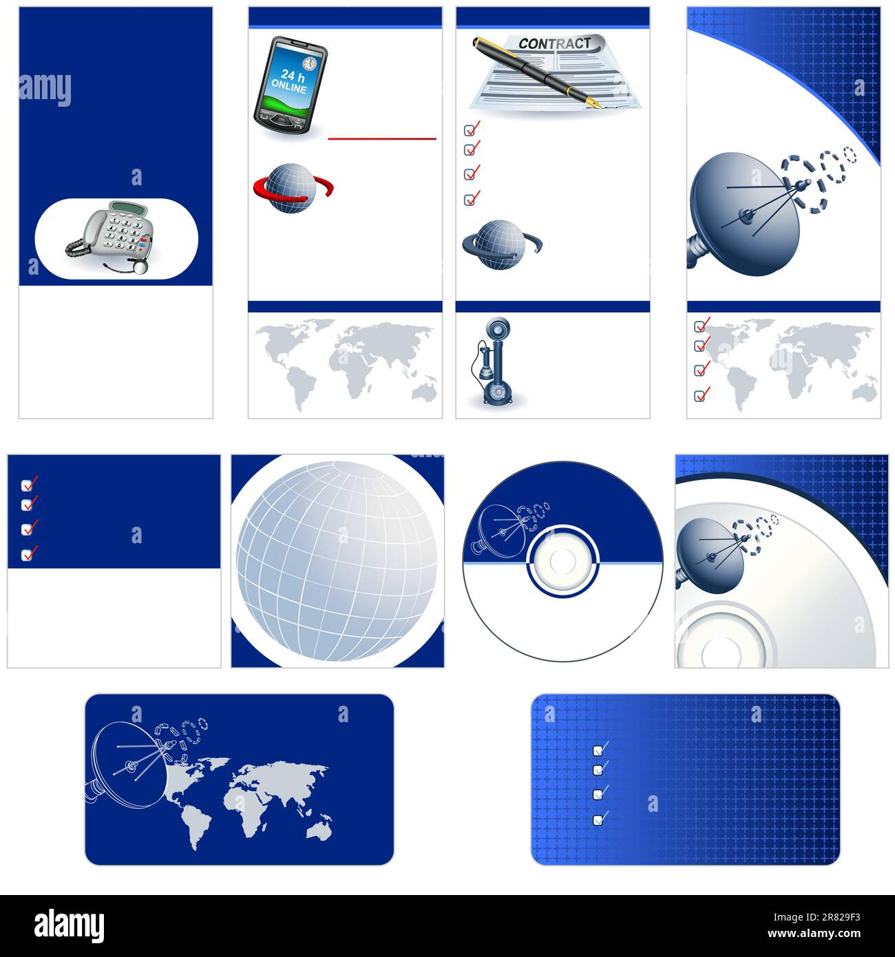 Modello fisso per comunicazioni: Design di brochure, copertina CD e biglietti da visita in un unico pacchetto e completamente modificabile. Illustrazione Vettoriale