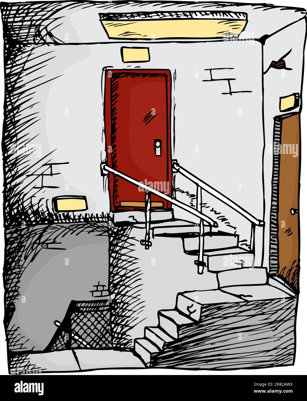 Scala vuota con due porte all'interno di un edificio Illustrazione Vettoriale Scala vuota con due porte all'interno di un edificio Illustrazione Vettoriale