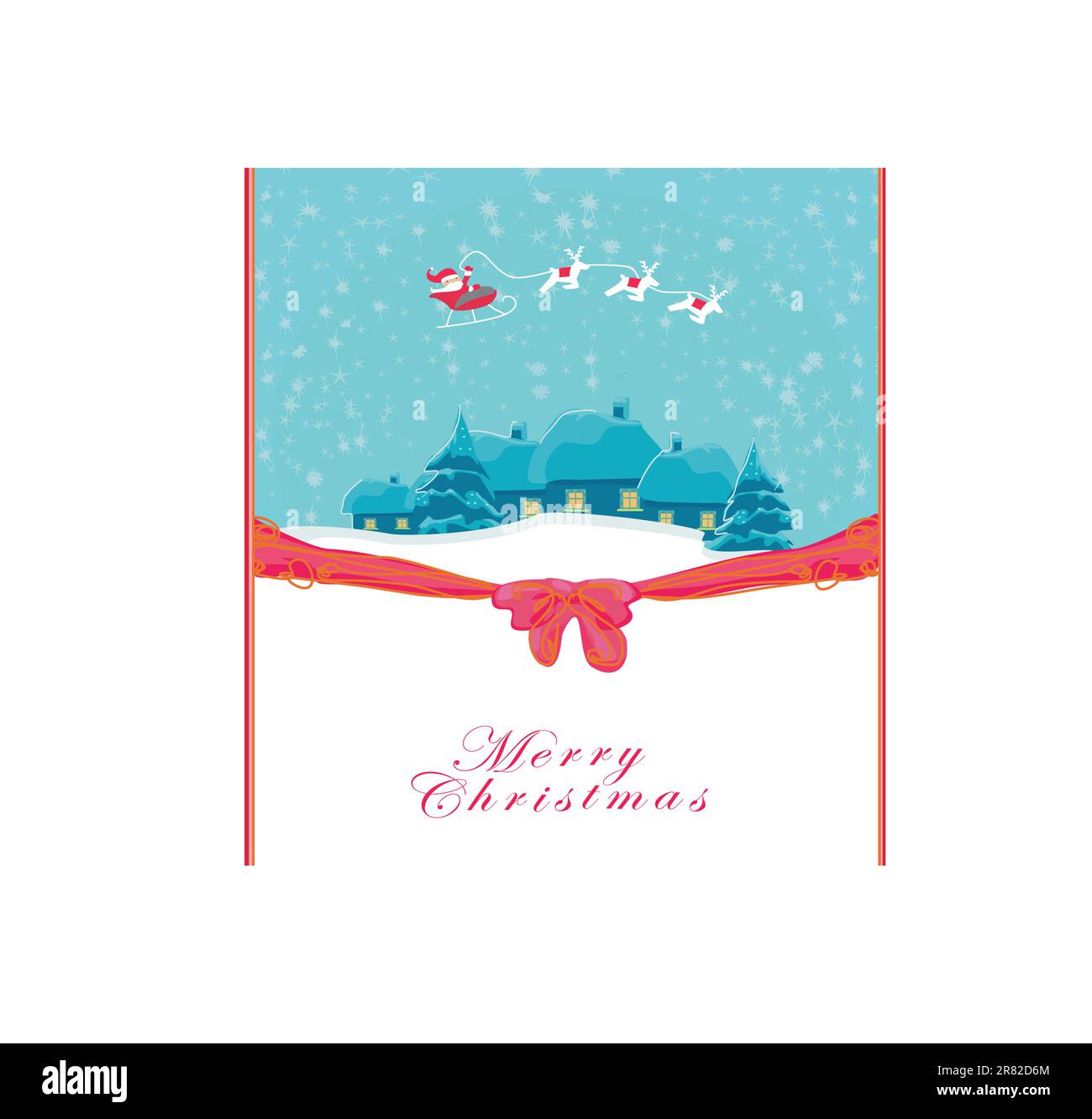 Felice anno nuovo card con Santa e paesaggio invernale Illustrazione Vettoriale