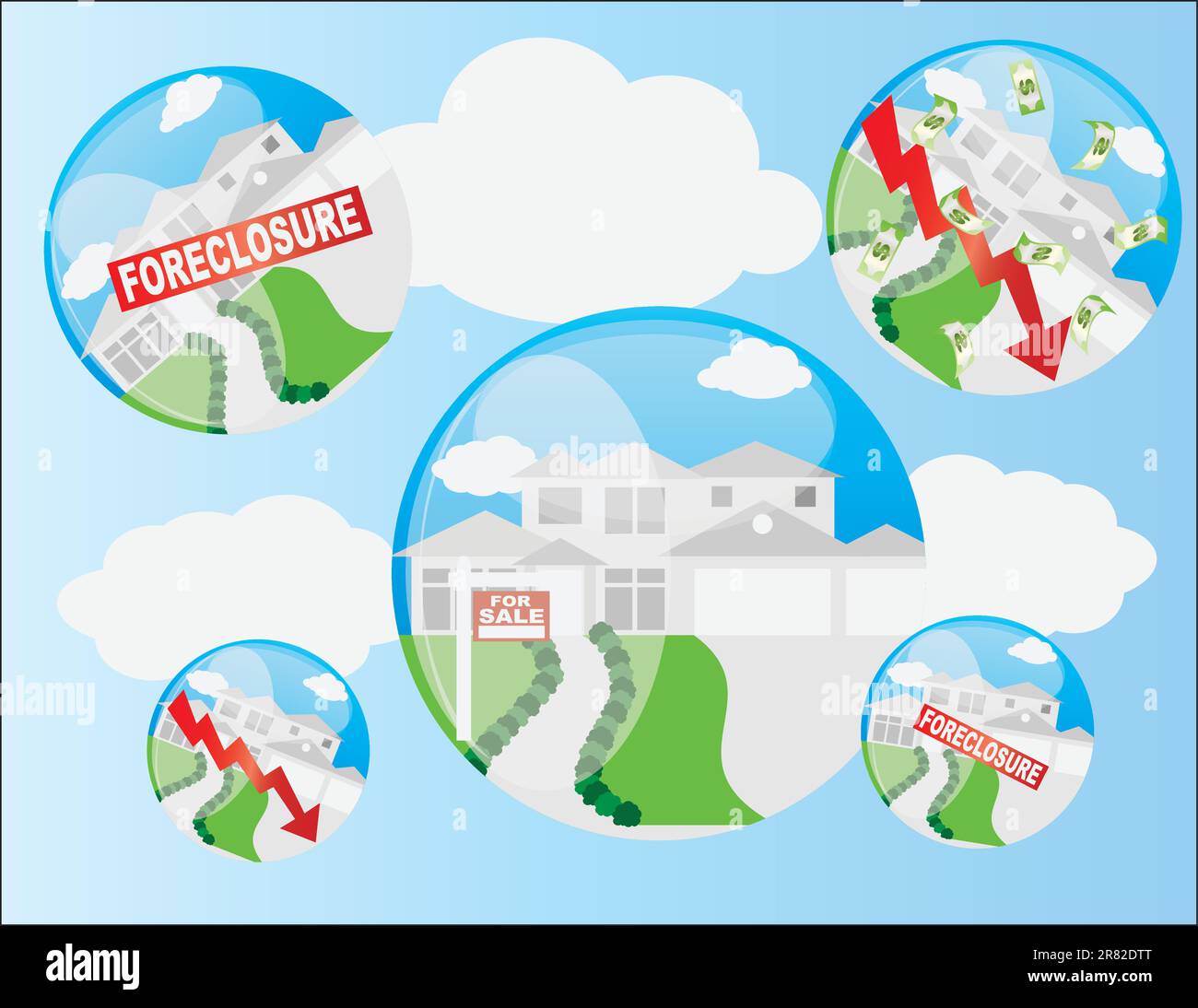 Immobiliare di alloggiamento bolla con la preclusione e valore Home illustrazione freccia Illustrazione Vettoriale