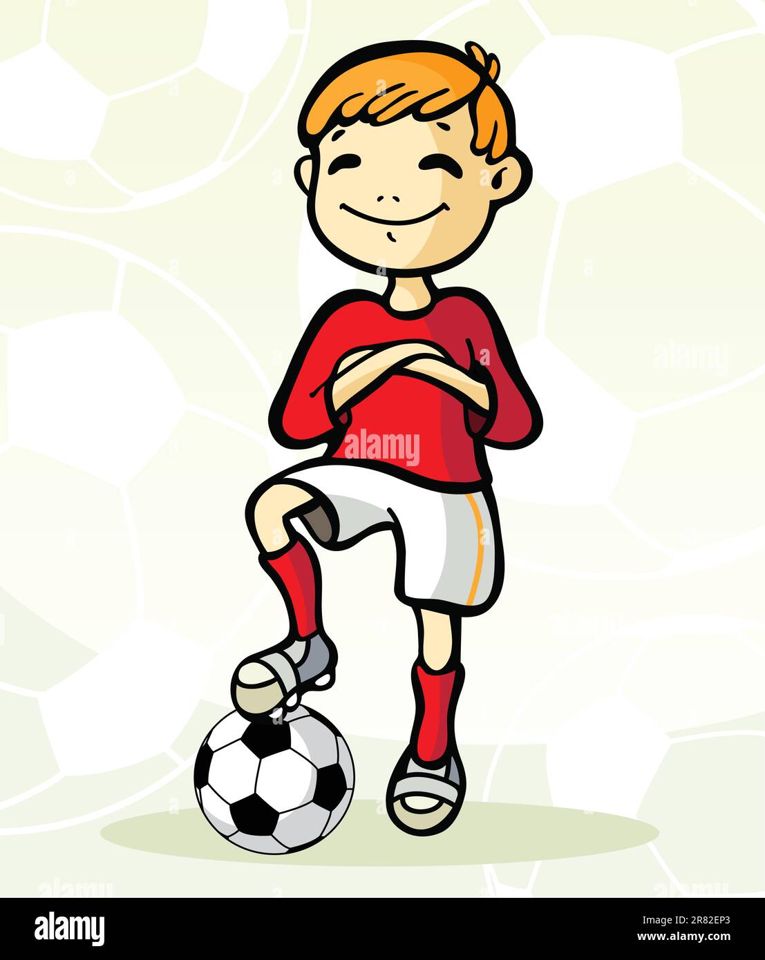 Illustrazione vettoriale di un giocatore di calcio con la palla Illustrazione Vettoriale