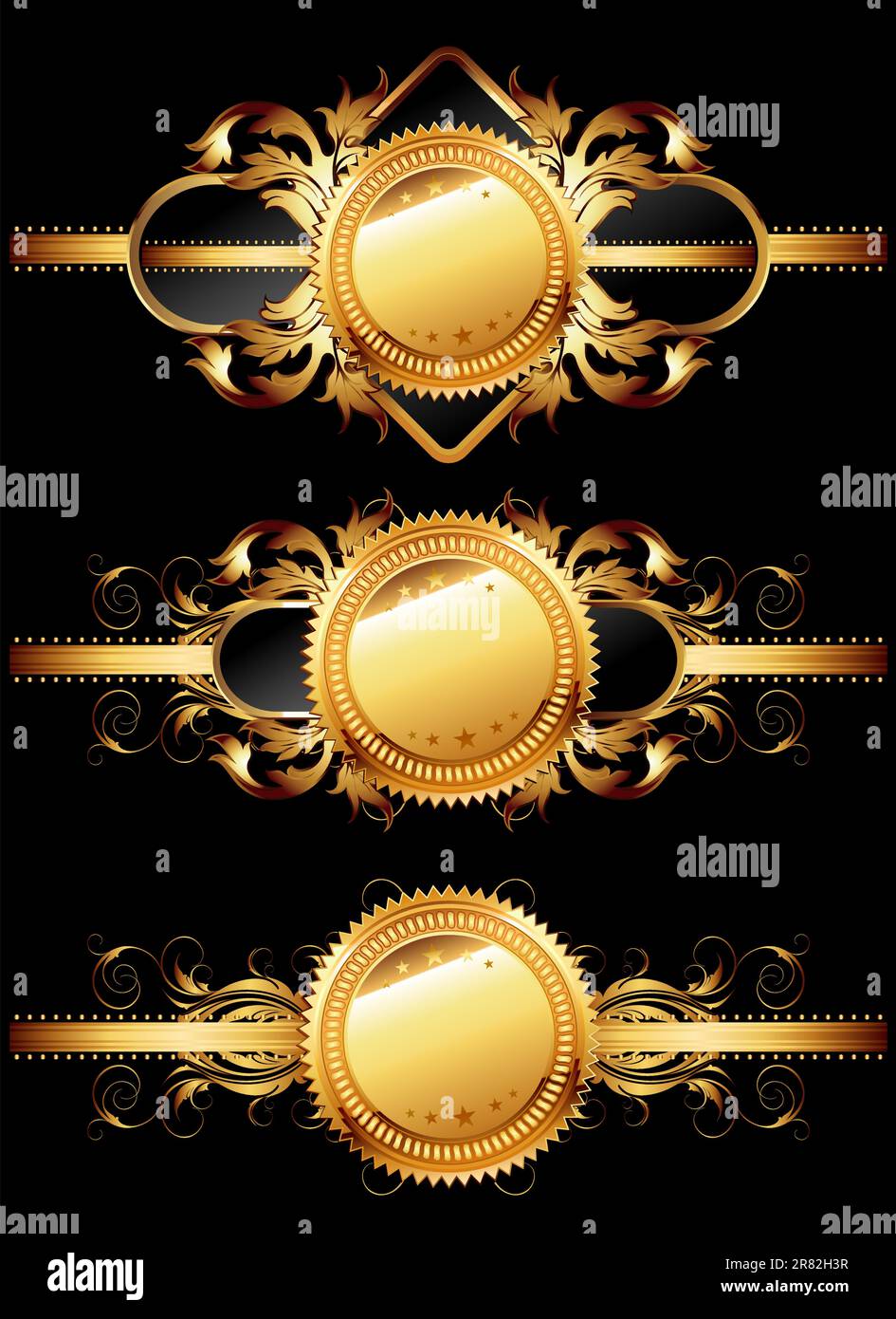 set di etichette dorate ornamentali, questa illustrazione può essere utile come lavoro di progettazione Illustrazione Vettoriale
