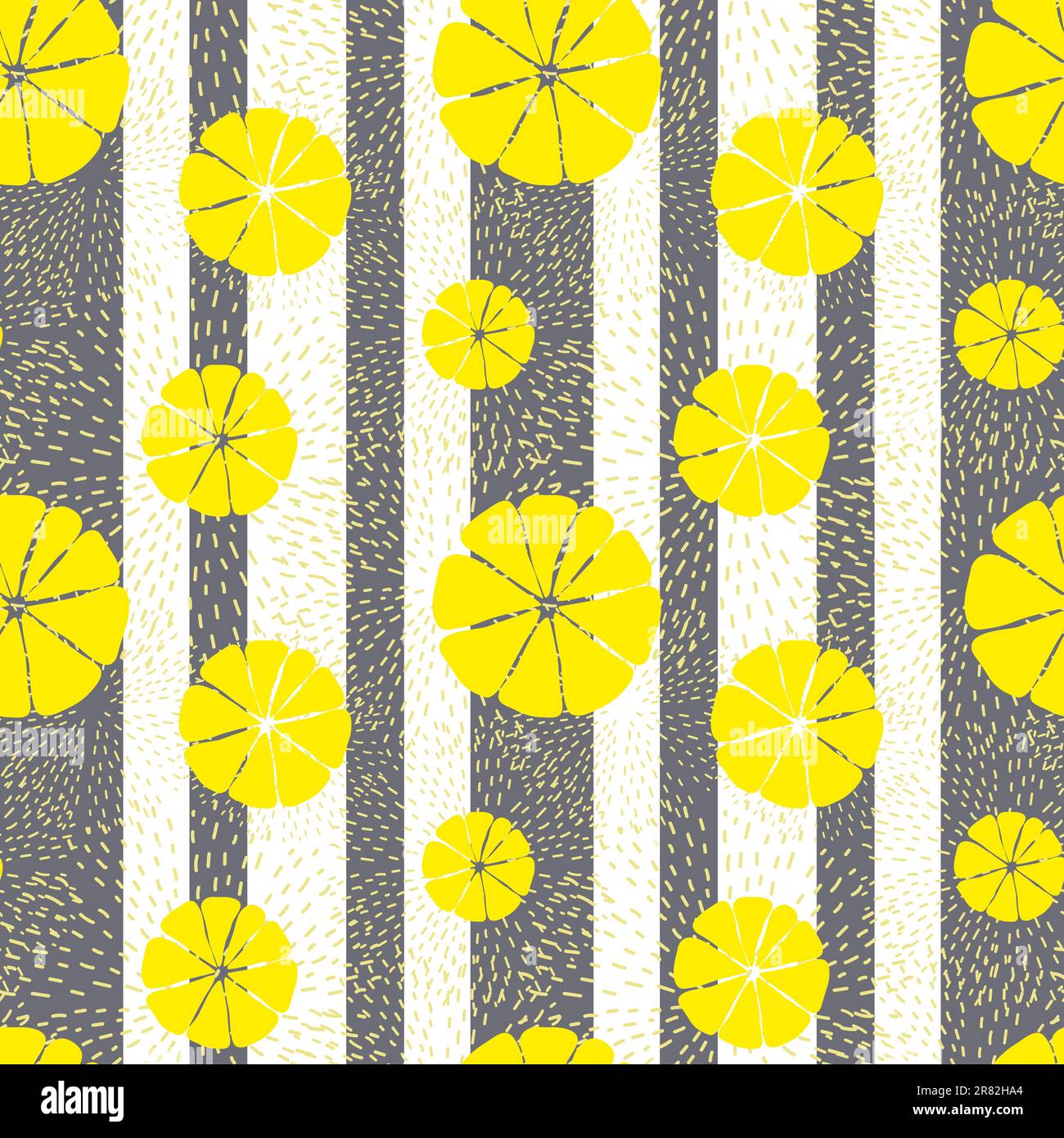 Sfondo delle fette di limone, icone disegnate a mano. Vettoriale di sfondo colorato. Sfondo senza cuciture con raccolta di frutta fresca. Illustrazione Vettoriale