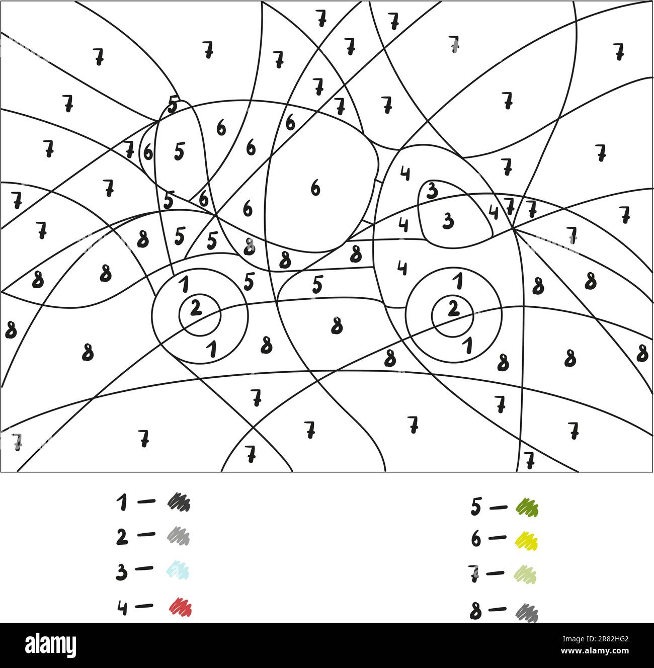 Colore per numero gioco, betoniera. Divertente libro educativo da colorare per i bambini. Illustrazione Vettoriale