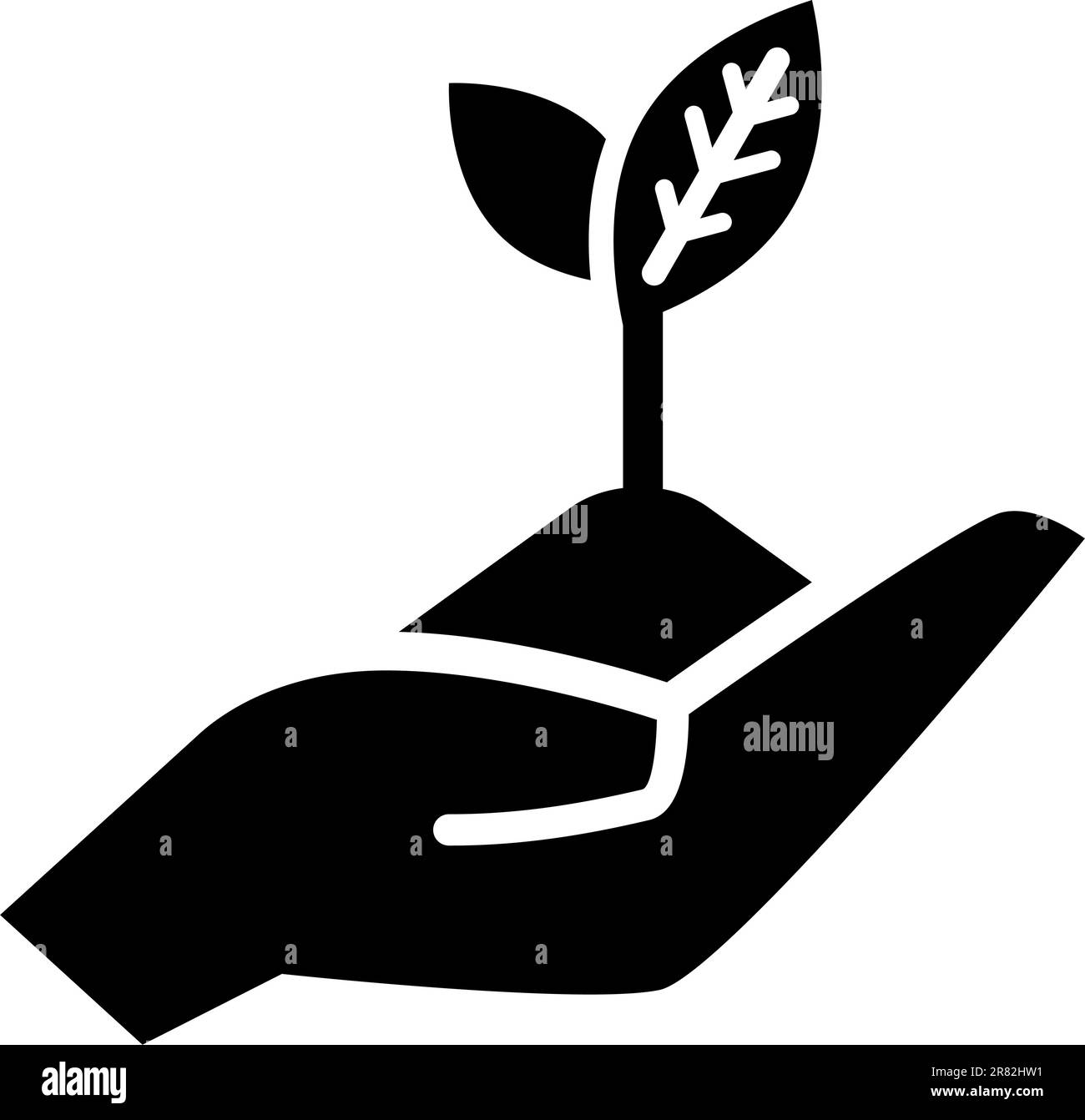 Manciata di terra con piante giovani a mano aperta Illustrazione Vettoriale