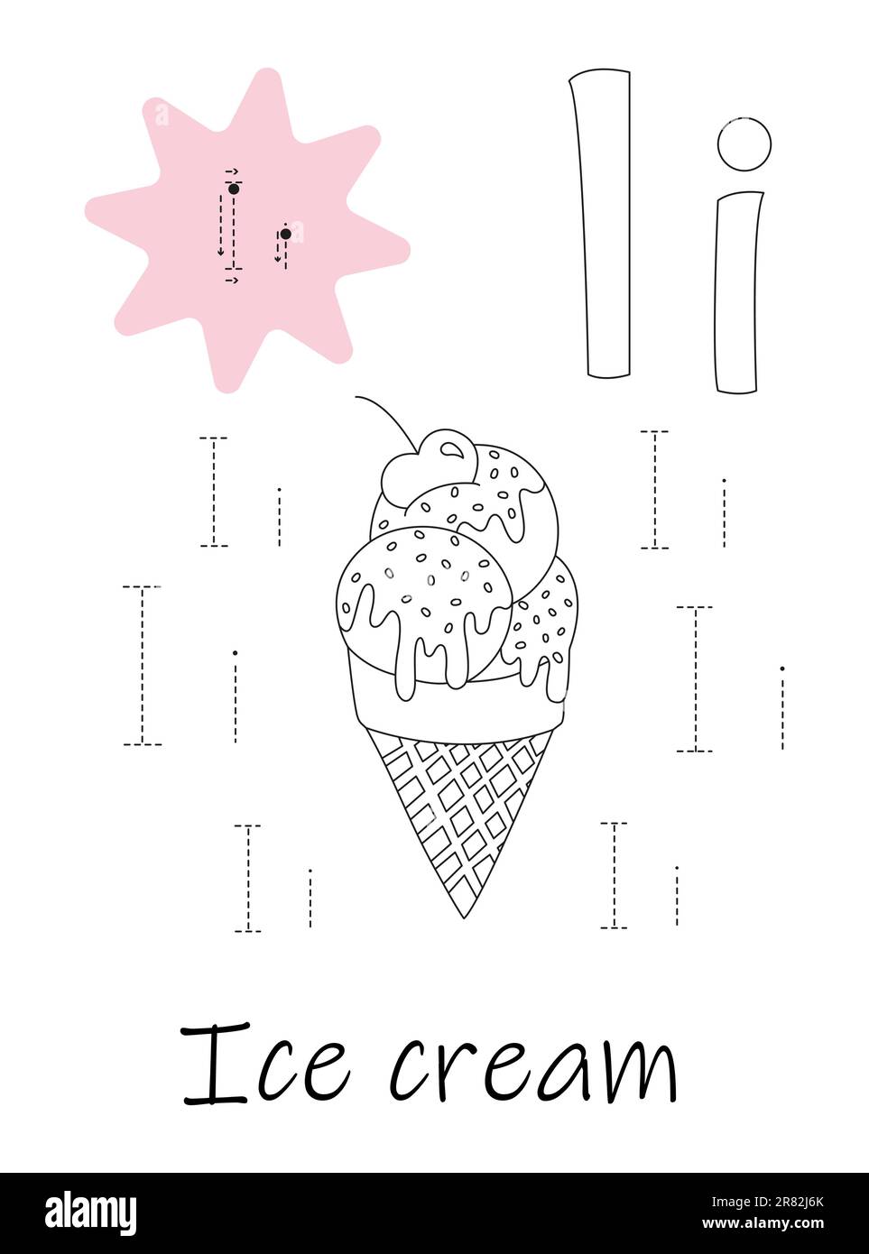 Libro da colorare - copybook per bambini. Lettera i Illustrazione Vettoriale