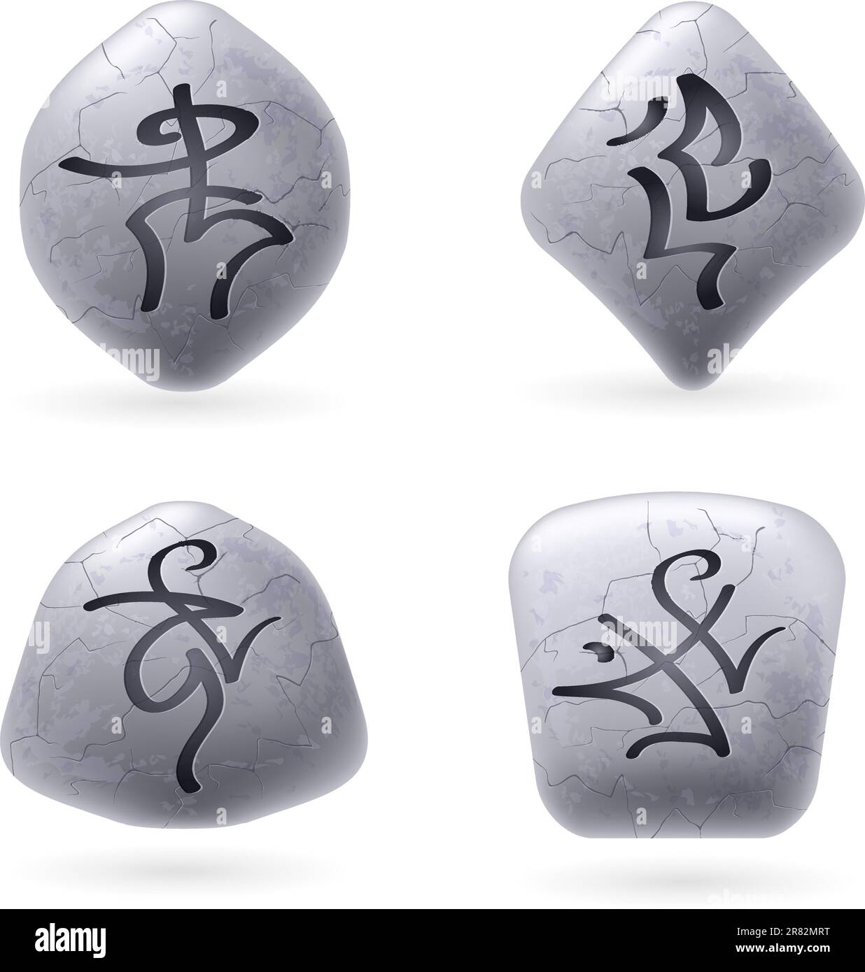 Pietre runiche con incantesimi. Impostare il numero 5 su bianco Illustrazione Vettoriale