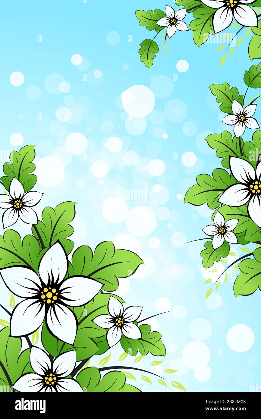 Abstract sfondo floreale con foglie e Bokeh di fondo Illustrazione Vettoriale