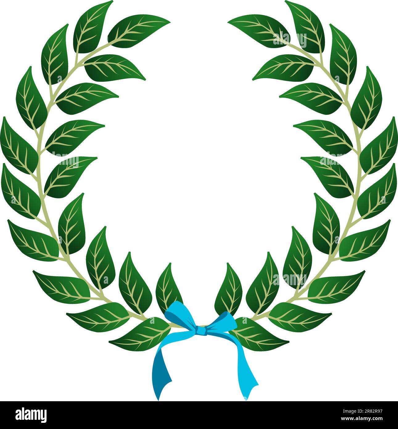 Corona di alloro con un cielo nastro blu su sfondo bianco. File vettoriale stratificata per una facile manipolazione e personalizzazione. Illustrazione Vettoriale