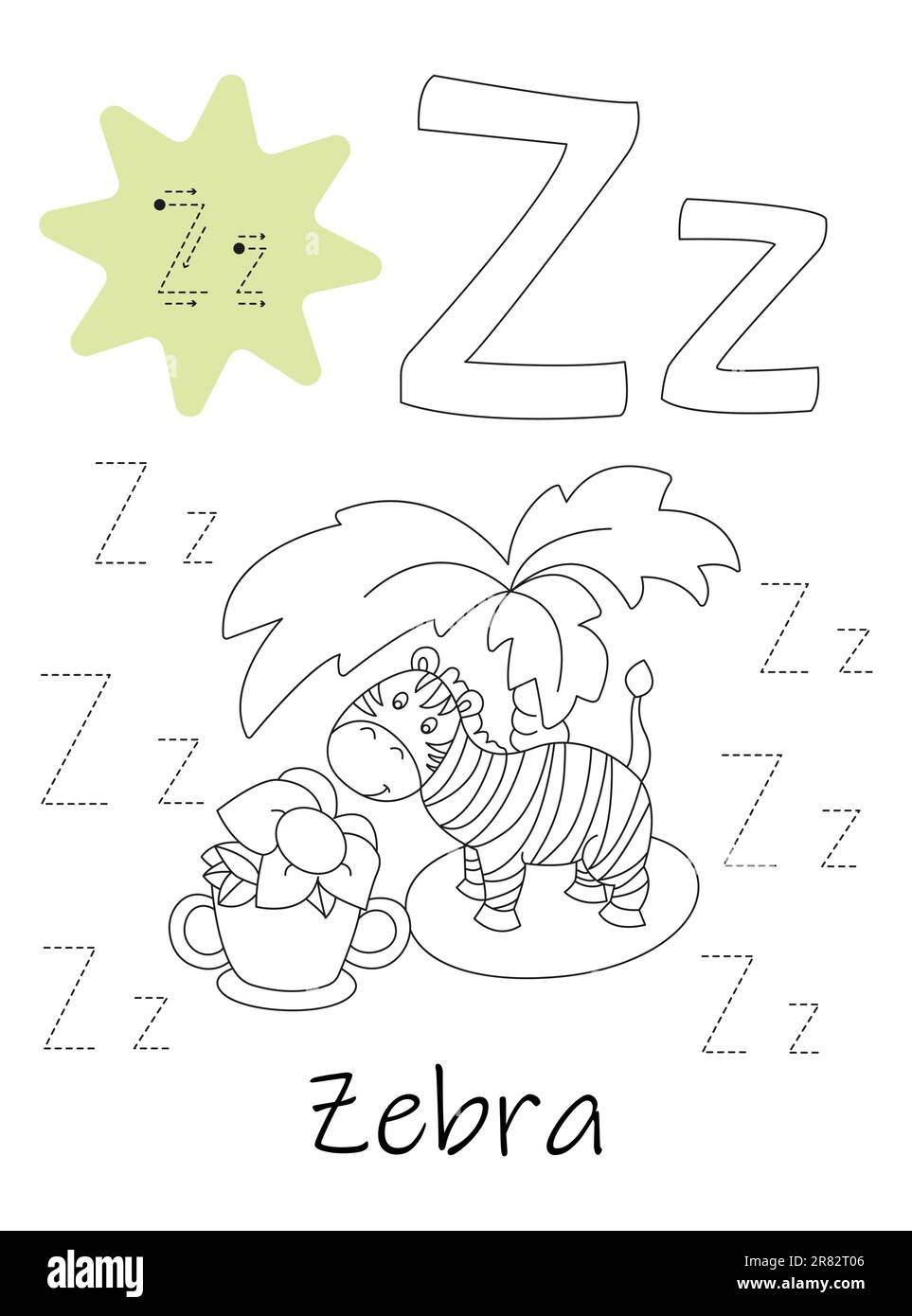 Libro da colorare - copybook per bambini. Lettera Z Illustrazione Vettoriale