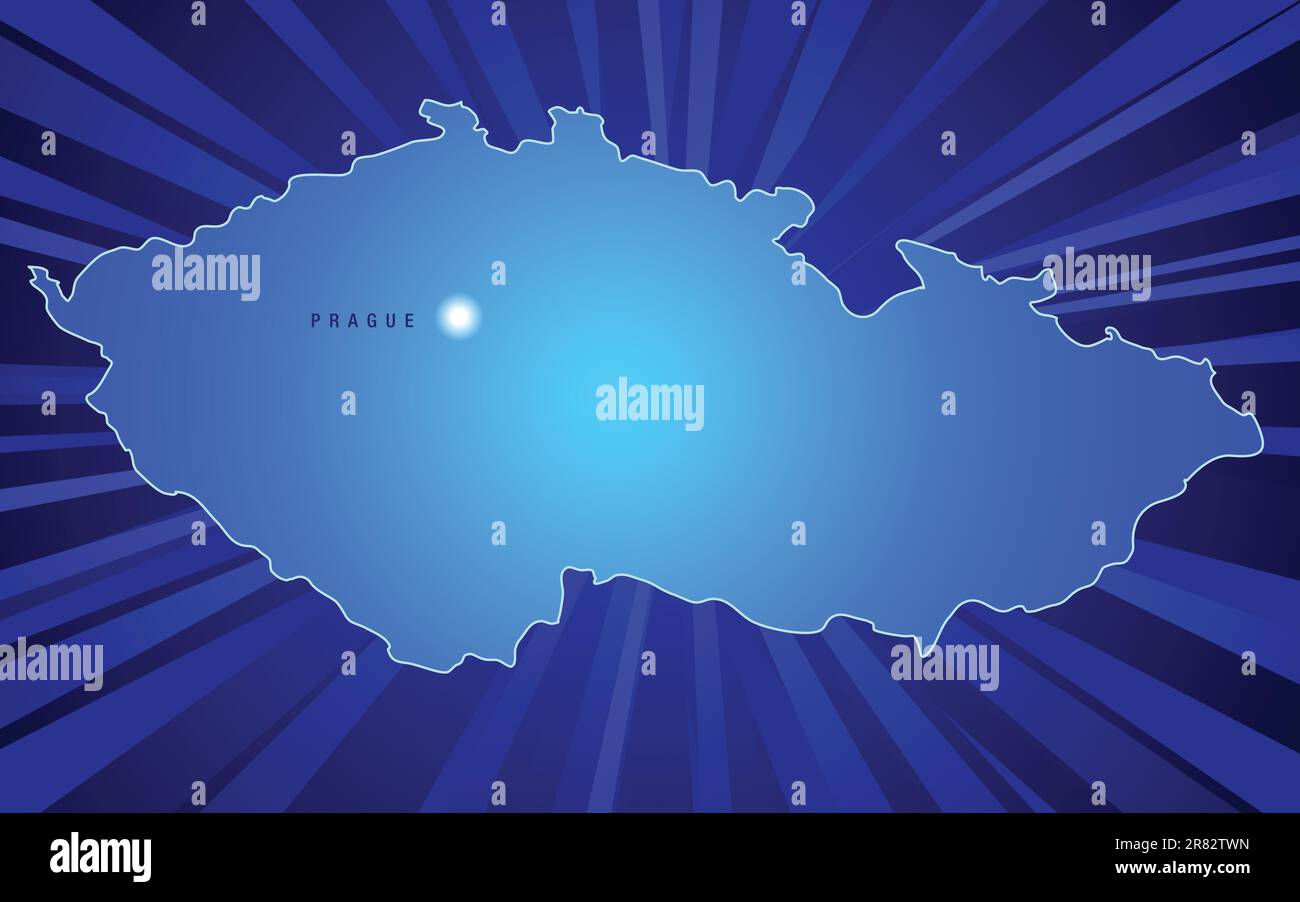 Mappa della Repubblica Ceca con raggi provenienti dal retro Illustrazione Vettoriale
