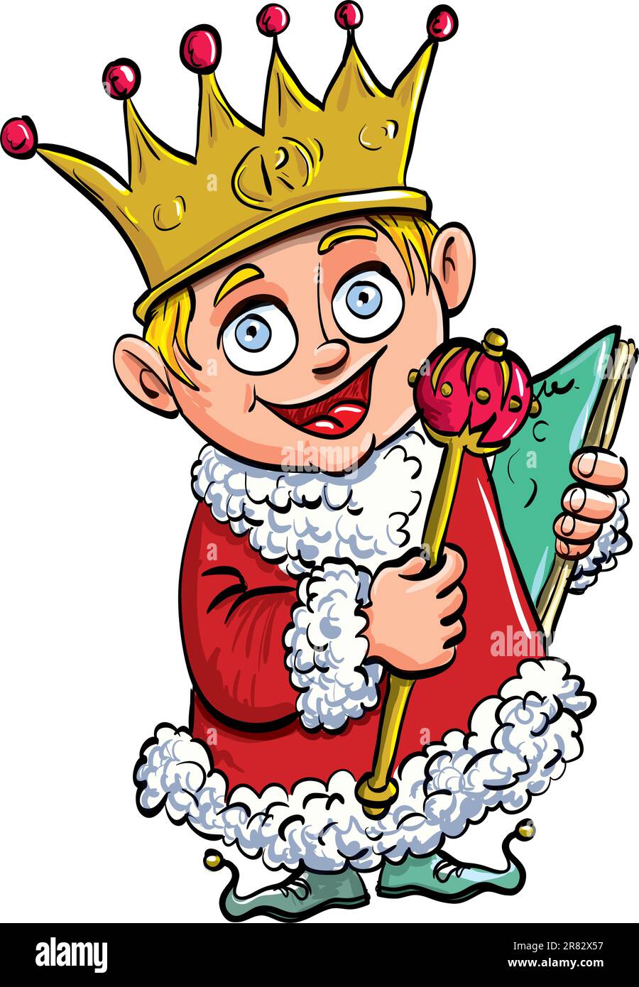 Cartone animato di un ragazzo che è re con una corona. Isolato Illustrazione Vettoriale