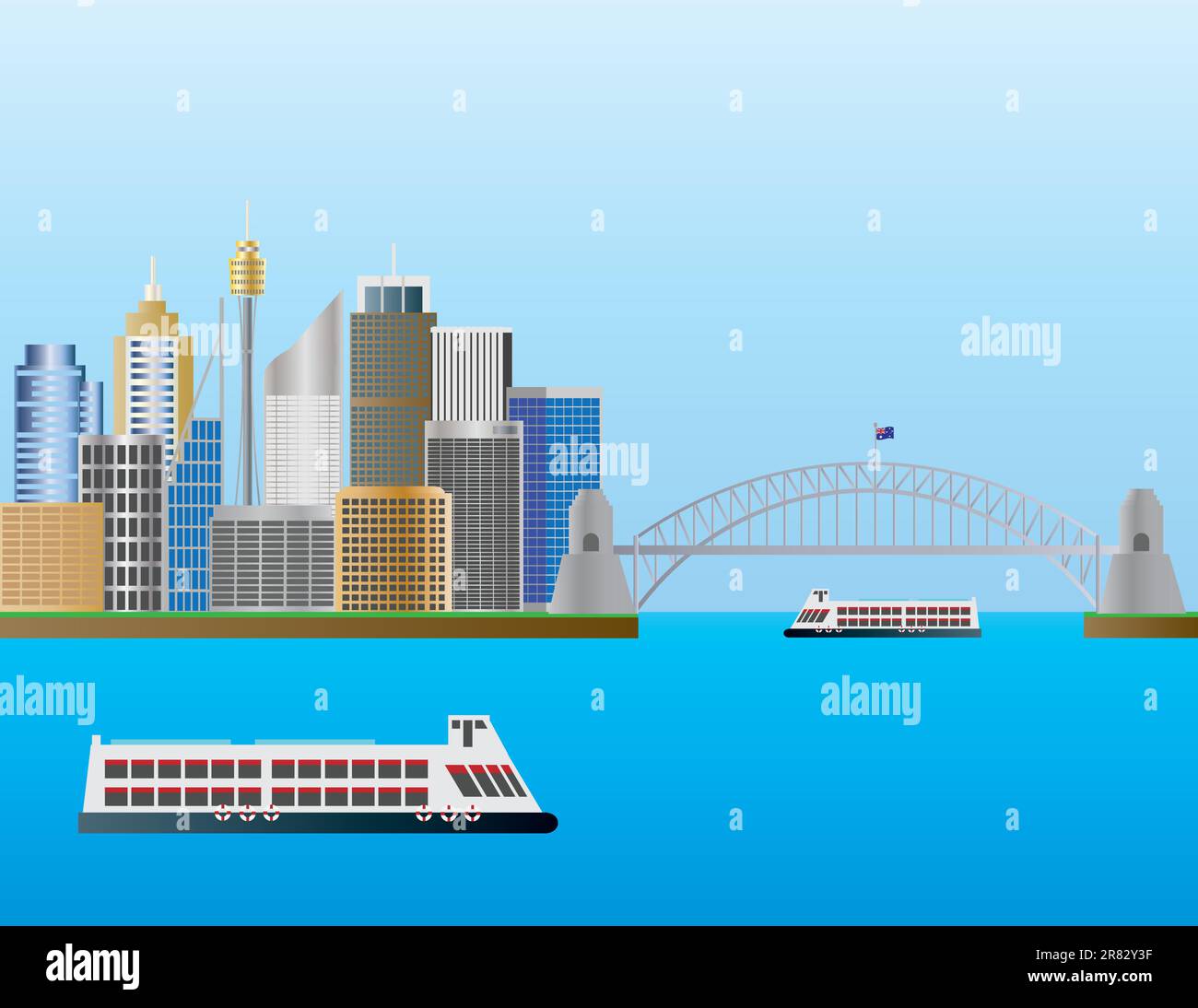 Sydney Australia Skyline Landmarks Harbour Bridge illustrazione Illustrazione Vettoriale
