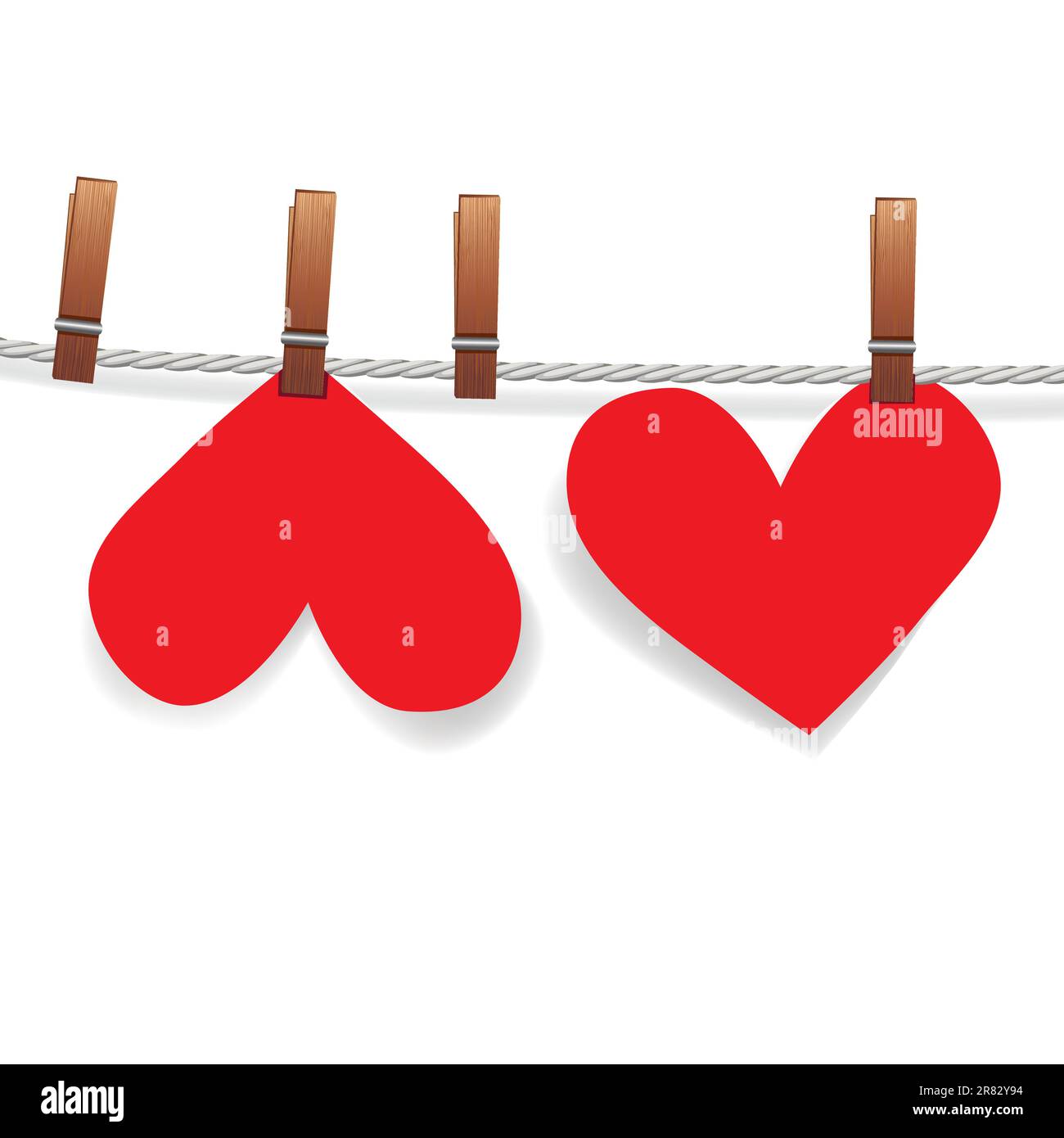 Carta cardiaca attaccata a una stendibiancheria con spillo. Love concept per san valentino. Illustrazione Vettoriale