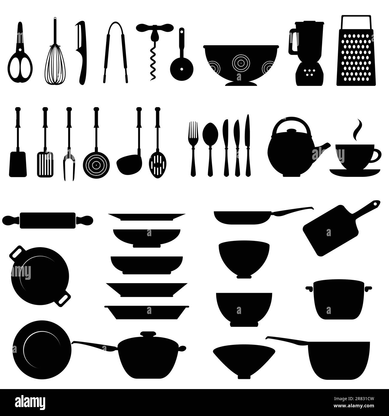 Utensili da cucina e set di icone per utensili Illustrazione Vettoriale
