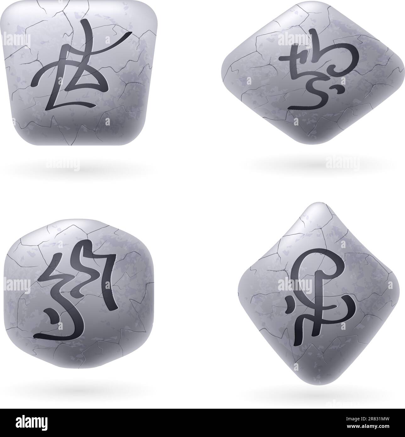 Pietre runiche con incantesimi. Imposta numero sei su bianco Illustrazione Vettoriale
