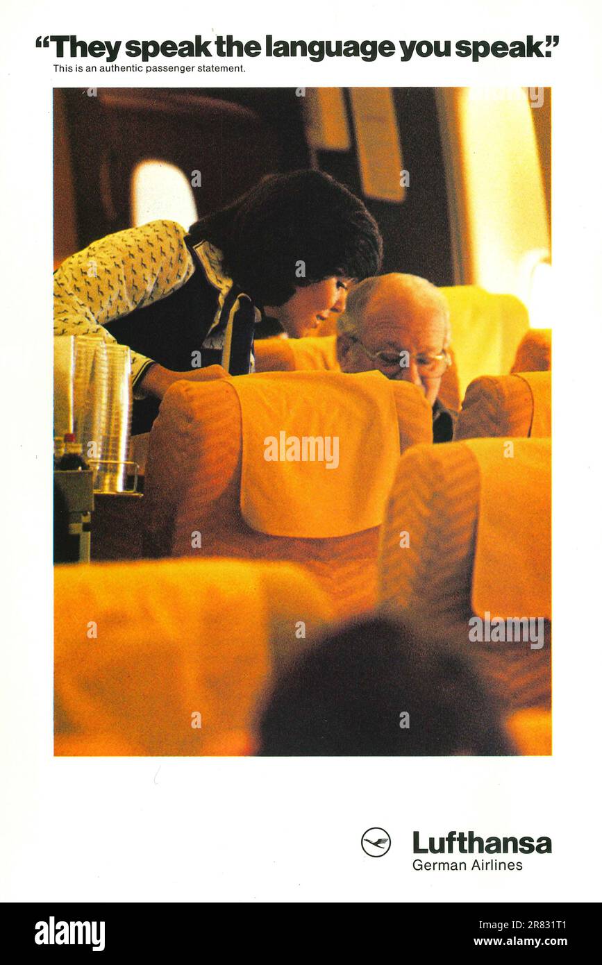 Pubblicità Lufthansa inserita in una rivista, 1979 Foto Stock