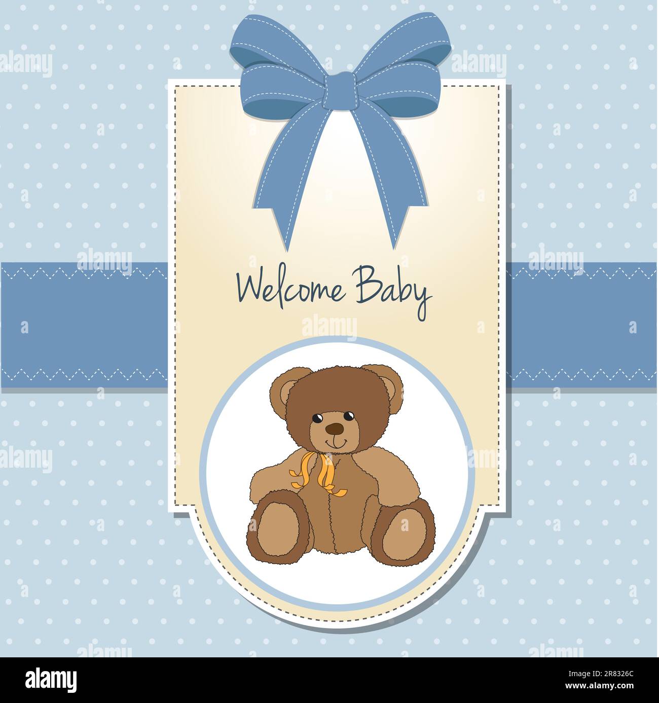 Baby boy welcome card con Teddy bear Illustrazione Vettoriale