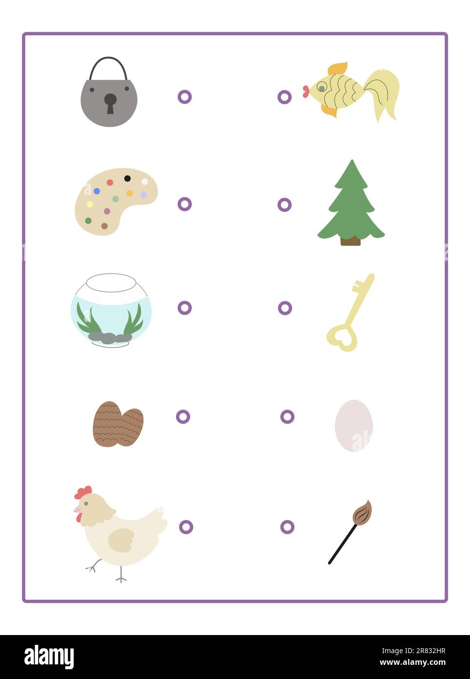 Gioco educativo per bambini. Trovare un paio di oggetti e collegarli con linee. Illustrazione vettoriale. Illustrazione Vettoriale