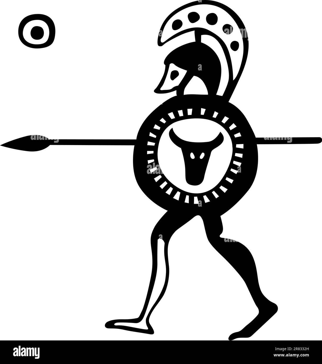 Soldato dell'antica Grecia e il sole nel cielo Illustrazione Vettoriale