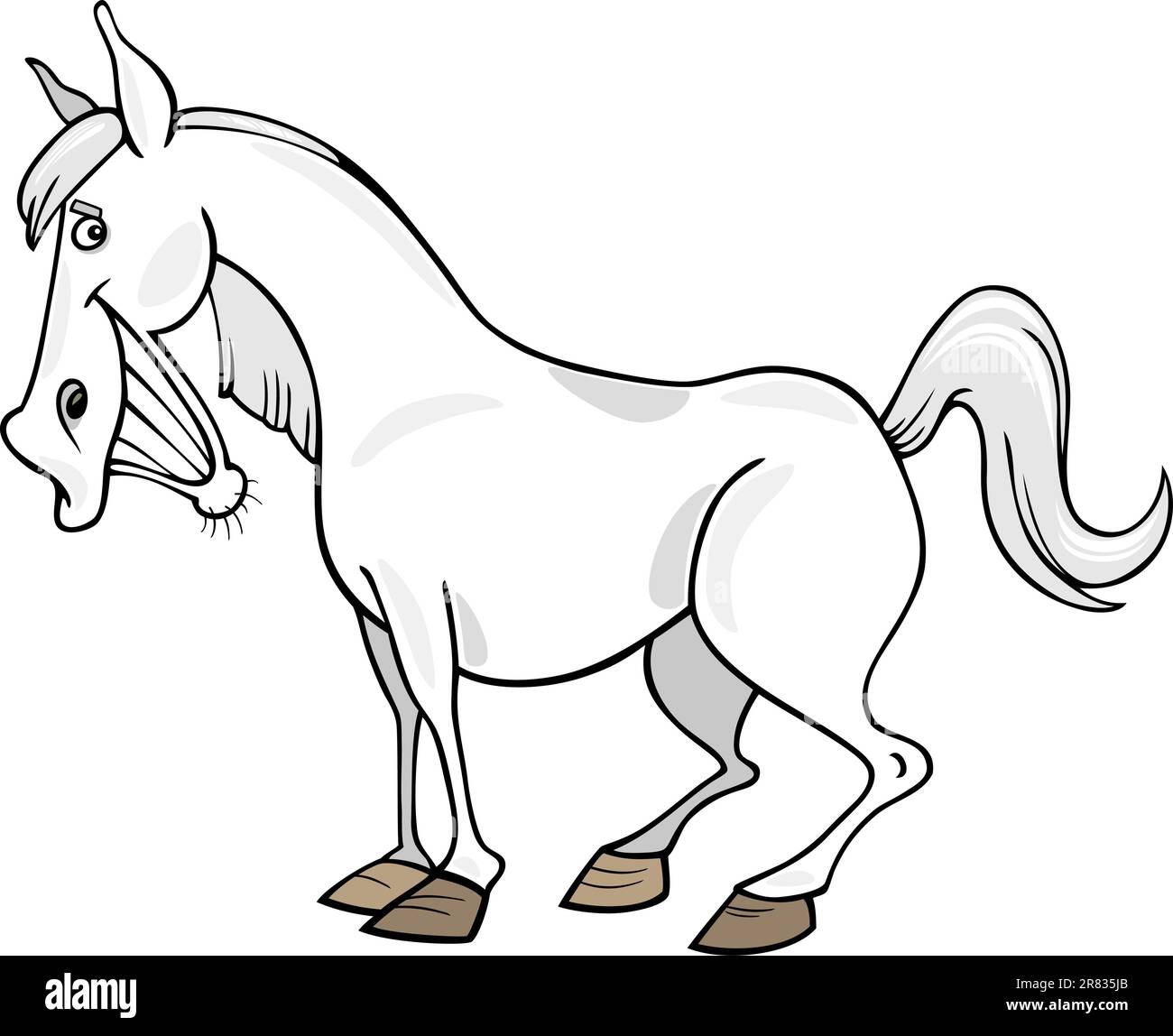 Cartoon illustrazione di divertenti cavallo grigio Illustrazione Vettoriale